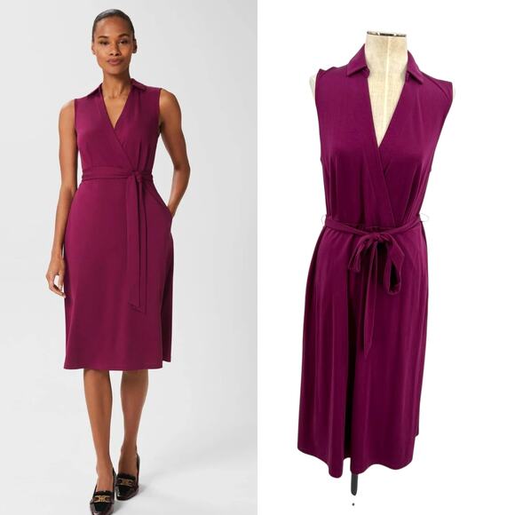 Hobbs London Clara Jersey Dress Wrap Collared Bright Plum Purple Size US 10 - Picture 1 of 14